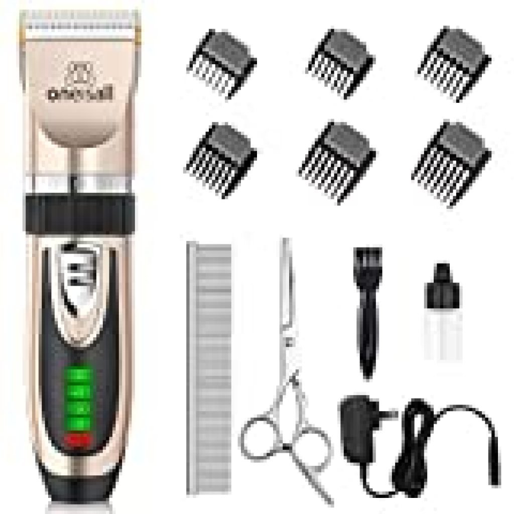 oneisall Dog Clippers Low Noise, 2-Speed Quiet Dog Grooming Kit Rechargeable Cordless Pet Hair