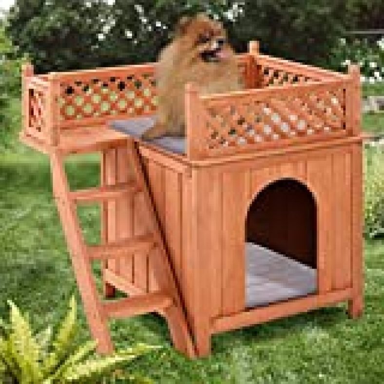 PETSITE Wooden Pet Dog House, Dog Room Shelter with Stairs, Puppy House ...