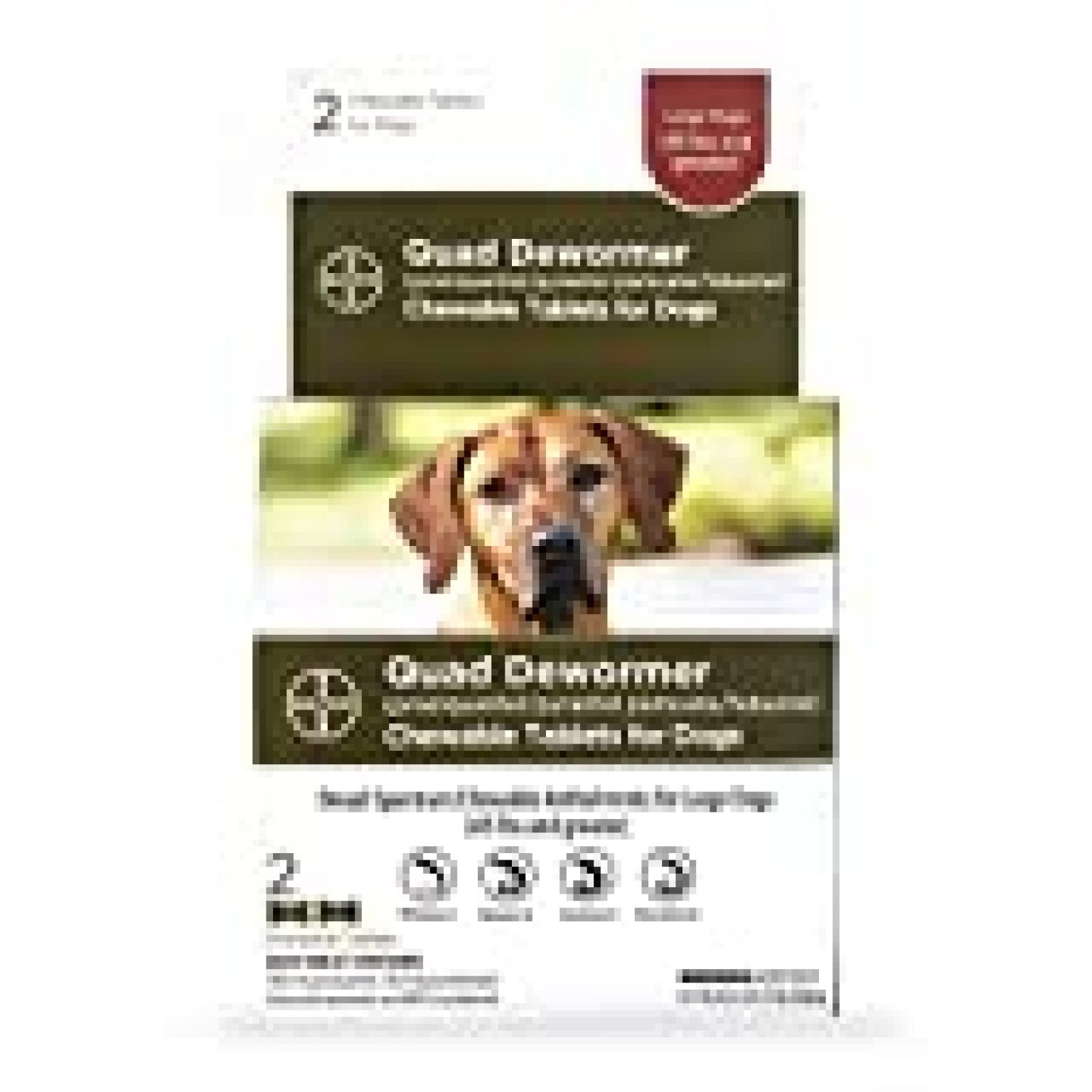 Bayer Chewable Quad Dewormer for Large Dogs, 45 lbs and over, 2