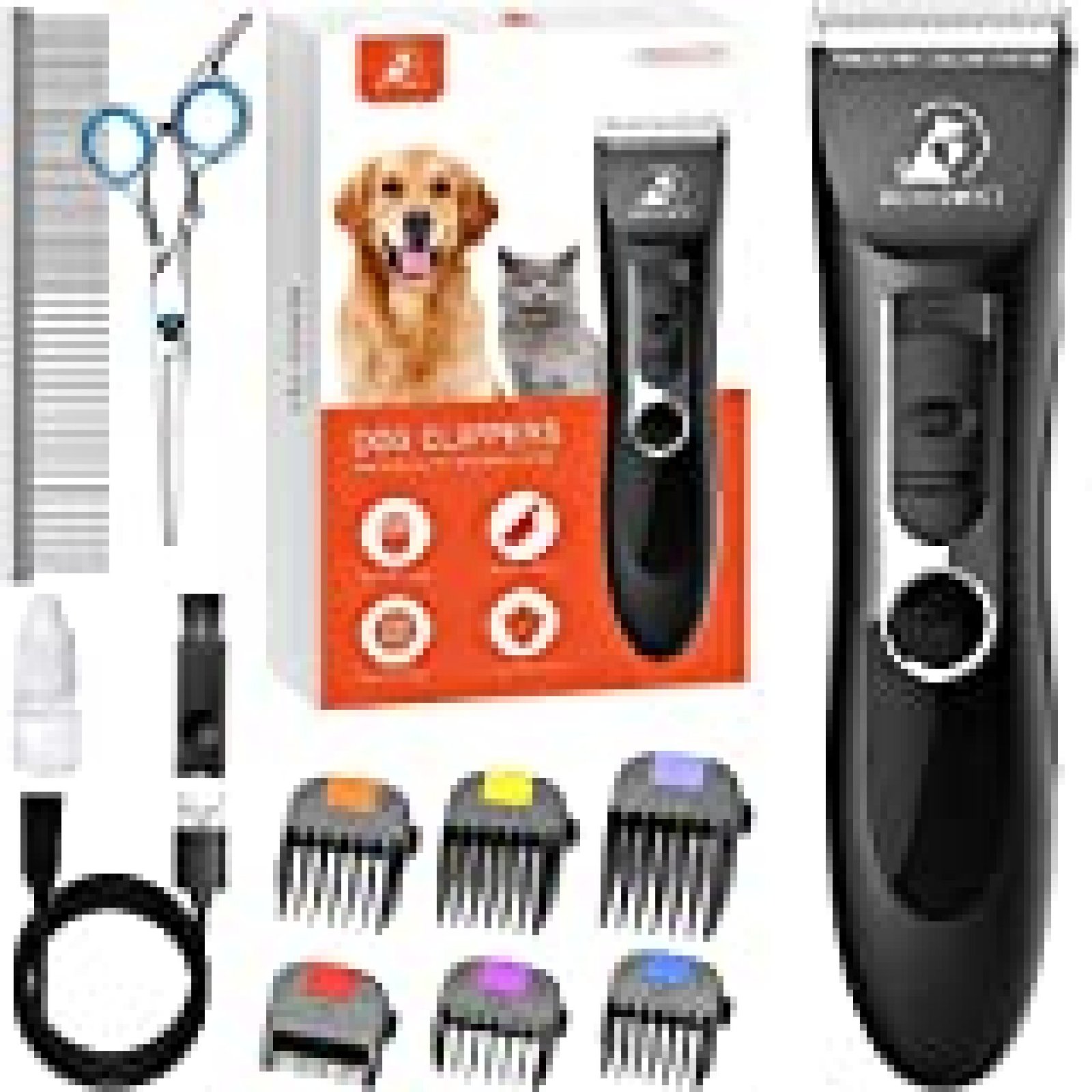 Bonve Pet Dog Clippers, Dog&Cat Grooming Kit Noiseless Cordless Dog Grooming Clippers