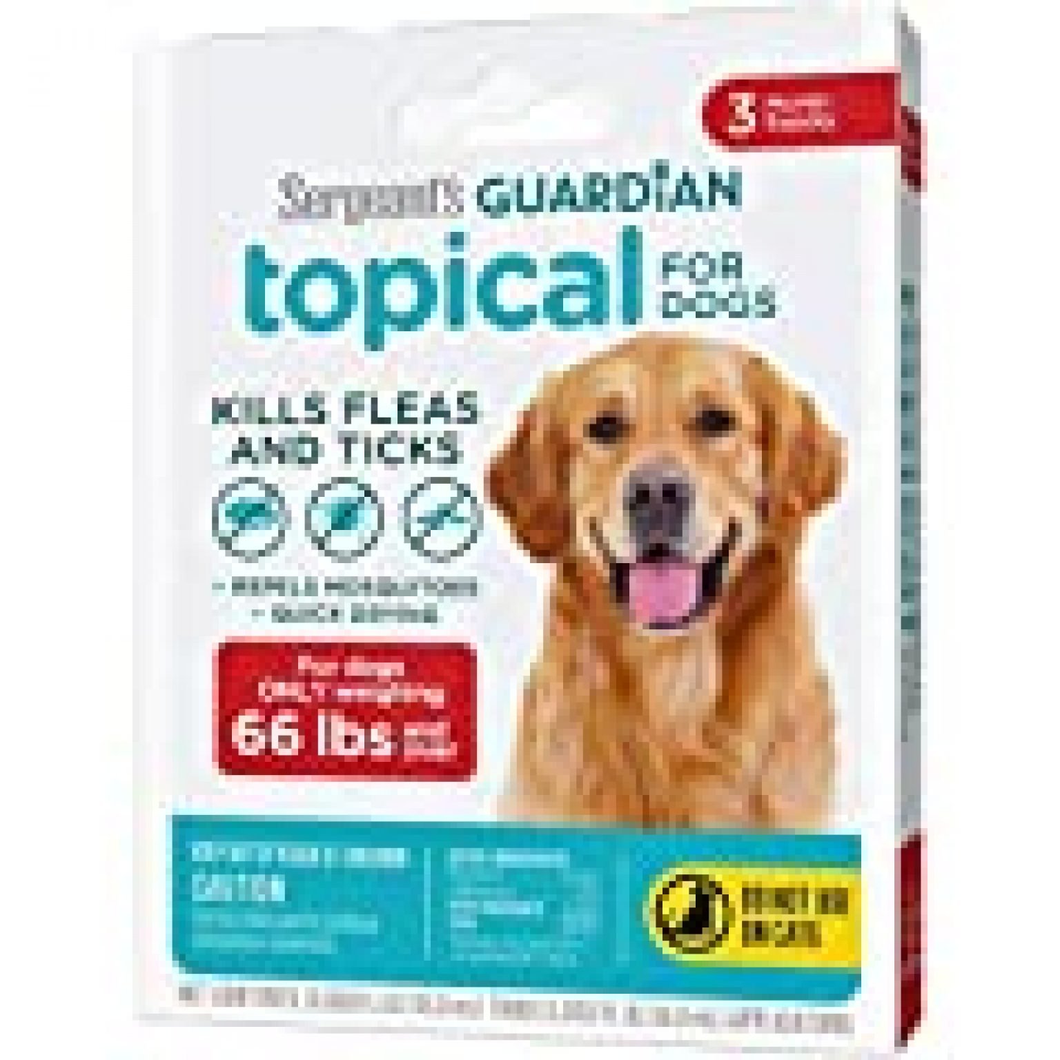 Sergeant's Guardian Flea & Tick Squeeze On Topical for Dogs, 66+ lbs, 3