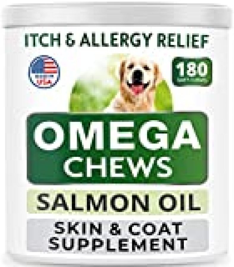 Bark&Spark Omega 3 for Dogs - 180 Fish Oil Chews for Dog Shedding, Skin Allergy, Itch Relief