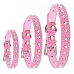 PU Leather Dog Collars for Small Dogs Adjustable Small Pet Dog Collar with Rhinestone Female Dog Collar Personalized, Pink