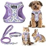 GAMUDA Small Dog Harness Collar and Leash Set, Step in No Chock No Pull Soft Mesh Adjustable Dog Vest Harnesses Plaid Reflective for Dogs Puppy Cats Kitten Rabbit (Purple Flower, XXS)