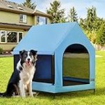 Petsfit 36 Inch Elevated Pet Dog House, Portable Large Dog House with Removable Cover for Indoor and Outdoor, Waterproof Raised Dog Houses for Large Dogs Outside,Blue,36L x 25.2W x 35.3H Inches