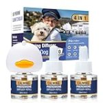 Dog Pheromone Calming Diffuser 4 In 1 Appeasing Pet Pheromones Diffuser to Calm Kit (Plug in+ 3 Pack 48ml Refill) for Anxiety Relief Reduce Barking Aggression Fighting Stress 90 Day Supply(Tasteless)