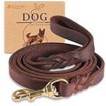 QUMY Leather Dog Leash 6ft, Heavy Duty Dog Training Leash for Large and Medium Dogs, Soft and Strong Genuine Leather Braided Handmade Long Lead Leash for Dog Training, Brown