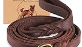 QUMY Leather Dog Leash 6ft, Heavy Duty Dog Training Leash for Large and Medium Dogs, Soft and Strong Genuine Leather Braided Handmade Long Lead Leash for Dog Training, Brown