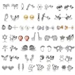 30 Pairs Multiple Minimalism Dainty Silver Earrings for Teen Girls-Cute Animal Earrings for Little Girls- Heart Shape Stud Earrings Set for Teens Women nickel free earrings for girls