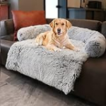 Dekeyoo Calming Waterproof Dog Bed, Pet Couch Protector Plush Dog Mat Dog Sofa, Pet Furniture Cover with Soft Neck Bolster, Machine Washable Silver Gray Medium