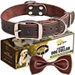 Heavy Duty Leather Dog Collar – Soft and Strong Dog Collar for Medium Dogs – Brown Dog Collars (Brown, M)