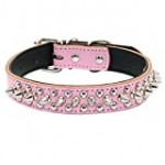Didog Leather Padded Spiked Studded Dog Collar for Small Medium Dogs -Pink 9 -13″