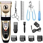 Ceenwes Dog Clippers Low Noise Pet Clippers Rechargeable Dog Trimmer Cordless Pet Grooming Tool Professional Dog Hair Trimmer with Comb Guides Scissors Nail Kits for Dogs Cats & Other(Gold)