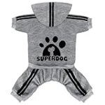 LONTEPET Dog Hoodie 4 Legs Jumpsuit for Small Dogs Puppy Clothes Dog Pullover Sweatshirt Cotton Doggie Winter Coat Cat Apparel (X-Small, Grey)