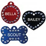 GoTags Swarovski Crystal Pet ID Tags, Personalized, Custom Engraved Bling in Bone, Round, and Heart Shapes