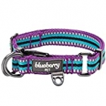 Blueberry Pet 10+ Colors 3M Reflective Multi-Colored Stripe Adjustable Dog Collar, Violet and Celeste, Large, Neck 18″-26″