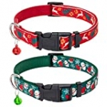 Christmas Dog Collar with Bell 2 Packs – Xmas Adjustable Heavy Duty Dog Collars Festival Collar Pet Accessory with Reindeer Snow Man Pattern for Small Medium Large Dogs
