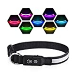 LED Dog Collar – 100% Waterproof Light Up Safety Pet Collar – Rechargeable Flashing Light Collar with Fiber, Basic Dog Collars