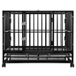 SmithBuilt 36″ Medium Heavy-Duty Dog Crate Cage – Two-Door Indoor Outdoor Pet & Animal Kennel with Tray – Black