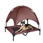 OLSAGO Elevated Pet Cot with Canopy,Portable Raised Pet Cot for Camping or Beach,Removable Canopy,Durable 1680D Oxford Fabric Raised Mesh Cot Cooling Outdoor Dog Bed,Carrying Bag(Coffee Brown)