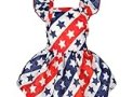 Fitwarm 4th of July Dog Dress, Patriotic Stars Dog Clothes for Small Dogs Girl, Ruffled Dog Princess Dress, Pet Outfit, Red, Blue, White, XS