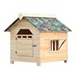 YOT Dog House Wooden Outdoor with Door Windows Pet Log Cabin Kennel Weather Resistant Waterproof with Removable Roof Home Pet Furniture for Small Medium Large Animals (Size : XX-Large)