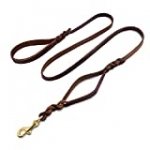 Wellbro Luxury Genuine Leather Double Handle Dog Leash, Braided Training Lead with Traffic Handle, Easy Control and Heavy Duty, 1.8cm Width by 6ft Length, Brown