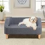 Enchanted Home Pet Plush Snuggle Pet Bed with Removable Cover/Cushion, Modern Home Pet Bed/Sofa for Small Dogs/Cats, 30″ Rectangle Pet Sofa, Wood (Gray+Rectangle+Small)