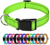 TagME Reflective Nylon Dog Collars, Adjustable Classic Dog Collar with Quick Release Buckle for Small Dogs, Green, 5/8″ Width