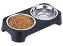 Dog Bowls, Dog Feeder with 2 Stainless Steel Dog Food Bowls, Dog Feeding & Watering Supplies for Small to Medium Sized Dogs and Cats, 3 Inches Tall, Black