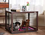 SIMPLY + Wood & Wire Dog Crate, Pet Crate End Table, Wooden Dog Cage House, Dog Kennel Indoor Wooden Crates Bed Side Furniture with Dog Pad for Small Medium Pets, Chew-Proof