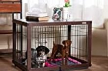SIMPLY + Wood & Wire Dog Crate, Pet Crate End Table, Wooden Dog Cage House, Dog Kennel Indoor Wooden Crates Bed Side Furniture with Dog Pad for Small Medium Pets, Chew-Proof