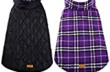 Kuoser Cozy Waterproof Windproof Reversible British Style Plaid Dog Vest Winter Coat Warm Dog Apparel for Cold Weather Dog Jacket for Small Medium Large Dogs with Furry Collar (XXS – 4XL) Purple S