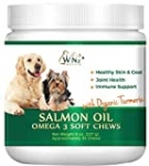 WetNozeHealth Salmon Oil Omega 3 Soft Chews with Organic Turmeric for Dogs Joints, Dry Skin Supplement for Itchy Dogs, Primrose & Sunflower Oil, Anti Inflammatory, Arthritis Pain Relief and Soft Coat