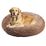 Pet Bed Dog Bed Pad Cat Round Cushion Comfortable Pillow Ultra Soft Plush Donut Sofa Machine Washable Mat Waterproof & Anti-Slip Bottom Pet Cuddle Beds for Jumbo Large Medium Dogs Cats 36″ Khaki