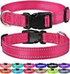 FunTags Reflective Nylon Dog Collar,Adjustable Pet Collars with Quick Release Buckle,12 Classic Solid Colors,4 Sizes,Hotpink,Medium Size