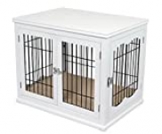 Internet’s Best Decorative Dog Kennel with Pet Bed – Small Dog – Double Door – Wooden Wire Dog House – Indoor Pet Crate Side Table – White