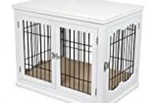 Internet’s Best Decorative Dog Kennel with Pet Bed – Small Dog – Double Door – Wooden Wire Dog House – Indoor Pet Crate Side Table – White