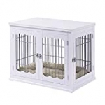 unipaws Pet Crate End Table with Cushion, Wooden Wire Dog Kennels with Double Doors, Modern Design Dog House, Medium and Large Crate Indoor Use, Chew-Proof (Medium, White)