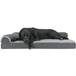 Furhaven Pet Dog Bed – Deluxe Orthopedic Two-Tone Plush Faux Fur and Suede L Shaped Chaise Lounge Sofa-Style Living Room Corner Couch Pet Bed with Removable Cover for Dogs and Cats, Stone Gray, Jumbo