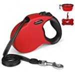 KORIMEFA Reflective Retractable Dog Leash 16.2ft Nylon Tape with Anti-Slip Handle;One Button Break & Lock No Tangle,for Small to Large Dogs or Cats up to 115lbs,with Folding Bowl,Rubbish Bags (Red)
