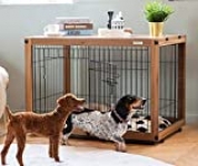 SIMPLY + Wood & Wire Dog Crate, Pet Crate End Table, Wooden Dog Cage House, Dog Kennel Indoor Wooden Crates Bed Side Furniture with Dog Pad for Small Medium Pets, Chew-Proof