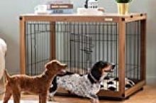 SIMPLY + Wood & Wire Dog Crate, Pet Crate End Table, Wooden Dog Cage House, Dog Kennel Indoor Wooden Crates Bed Side Furniture with Dog Pad for Small Medium Pets, Chew-Proof