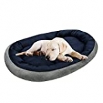TENGYE Cuddler Bolster Dog Bed, Premium Organic Cotton & Double-Sided Bicolour Design Dog Bed for Small Dogs Medium Dogs, Machine Washable Anti-Anxiety Pet Bed (32″x24″x7″) (Navy Blue with Grey)
