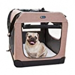 Veehoo Folding Soft Dog Crate, 3-Door Pet Kennel for Crate-Training Dogs, 5 x Heavy-Weight Mesh Screen, 600D Cationic Oxford Fabric, Indoor & Outdoor Use, 28″, Beige Coffee