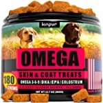 Kinpur Omega Fish Oil for Dogs – Itch Relief for Dogs and Anti-Shedding – Skin and Coat Supplement – Dog Vitamins for Allergies, Joint Health, Immunity with Epa and Dha- Omega 3 Dog Chews