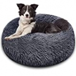 BITIANTEAM Calming Dog Bed Comfortable Cat Bed Cuddler Round Dog Pillow Bed Nest Anti-Slip Faux Fur Ultra Soft Washable for Dog Cat Joint-Relief Improved Sleep Dark Gray (20” x 20”)