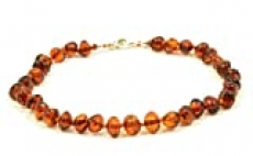 Genuine Baltic Amber Adult Anklet, Adjustable 7.5~9.5inches (19-24cm) (Cognac)