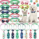 20 Pieces Summer Pet Tie Set Includes 8 Pieces Pet Neckties and 12 Pieces Pet Bow Ties with Adjustable Collar for Dogs Cats Summer Party Decoration (Summer Patterns)