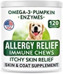 Bark&Spark Allergy Relief Dog Treats – Omega 3 + Pumpkin + Enzymes – Itchy Skin Relief – Seasonal Allergies – Anti-Itch & Hot Spots – Immune Supplement – Made in USA – Chicken Flavor Soft Chews